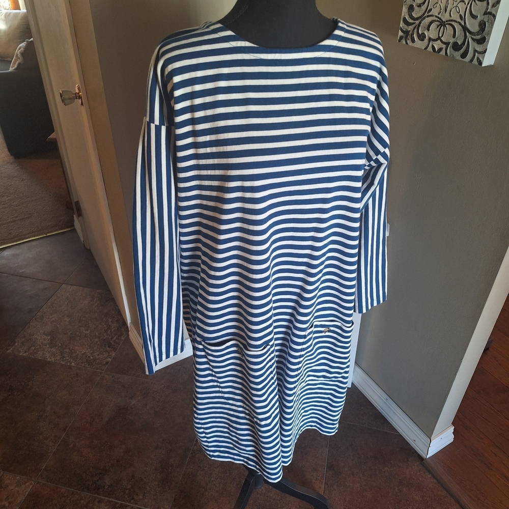 J. Crew Navy and White Striped Dress Nautical Sz L